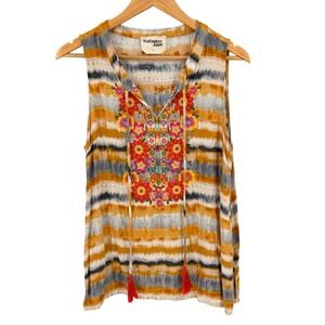 Savanna Jane Womens Large Sleeveless Tank Top Embroidered Boho Tassel Summer